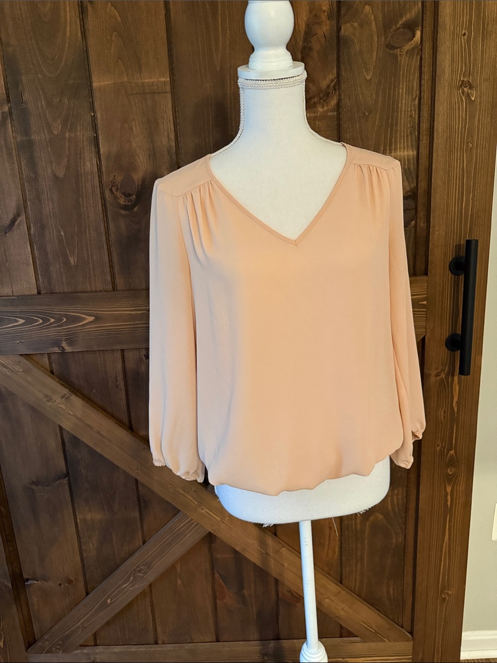 Peach V-Neck Blouson Sleeve Top